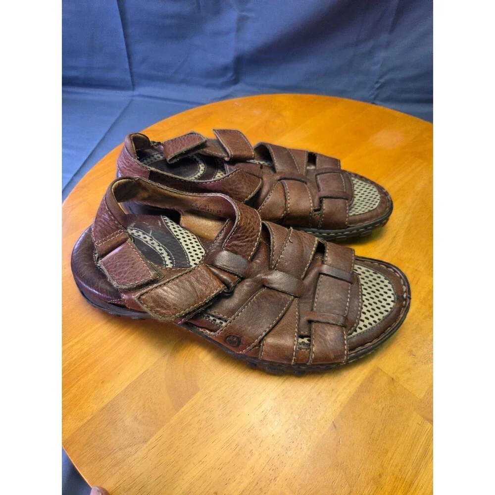 Børn Men's Brown Leather Fisherman Sandals, Size 8